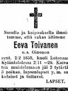 Record image of Eeva Paavontytär Toivanen (born Oinonen)