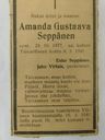 Record image of Amanda Gustaava Seppälä (born Virtala/Wahlström)