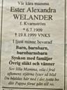 Record image of Ester Alexandra Welander (born Kvarnström)