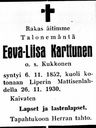 Record image of Eeva Liisa Pekantytär Karttunen (born Kukkonen)