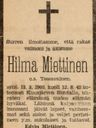 Record image of Hilma Karoliina Miettinen (born Tossavainen)