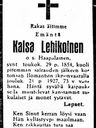 Record image of Kaisa Heikintytär "Karin" Lehikoinen (o.s. Haapalainen)
