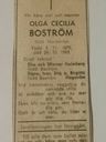 Record image of Olga Cecilia Boström (born Nordström)