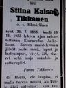 Record image of Stiina Kaisa Heikintytär Tikkanen (born Kämäräinen)