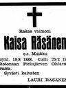 Record image of Kaisa Stiina Laurintytär Räsänen (born Muikku)