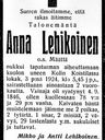 Record image of Anna Paavontr Lehikoinen (o.s. Määttä)