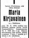 Record image of Maria Antintr Kirjavainen (o.s. Kakkinen)