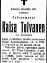Record image of Kaisa Ollintytär Kukkonen (o.s. Leinonen)