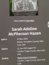 Record image of Sarah Adeline Roe, Hazen (born McPherson)