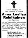 Record image of Anna Loviisa Aapelintytär Reinikainen (o.s. Hynninen)