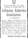 Record image of Johanna Katriina Matintytär Ovaskainen (o.s. Härkönen)