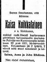 Record image of Kaisa Heikintytär Koikkalainen (born Sinkkonen)
