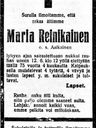 Record image of Maria Reinikainen (o.s. Asikainen)