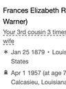Record image of wife Frances Elizabeth Robert (born Warner)