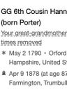 Record image of Hannah Hyde, GG 6th C of Wilbraham (born Porter)
