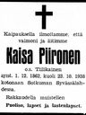 Record image of Kaisa Aatamintytär Piironen (born Tiilikainen)