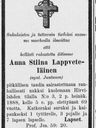 Record image of Anna Stina Lapveteläinen (born Juntunen)