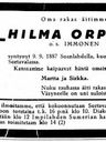 Record image of Hilma Juhanantytär Orpana (o.s. Immonen)