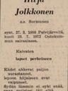 Record image of Hilja Heikintytär Jolkkonen-Jolkkonen (born Malmivuori Sormunen)