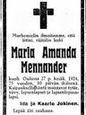 Record image of Maria Amanda Mennander (o.s. Johansdotter)