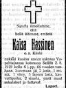 Record image of Kaisa Eerontytär Hassinen (o.s. Kiiski)