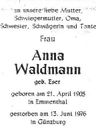 Record image of Anna Waldmann, Anhofen (geb. Eser)