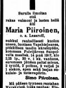 Record image of Maria Vasileintytär Piiroinen (o.s. Lazaroff)