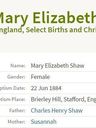 Record image of Susannah Shaw (born Cartwright)