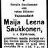 Record image of Maija Leena Juhontytär Saukkonen (born Hyvärinen Hyvärin)
