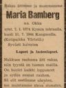 Record image of Maria Mikontytär Bamberg (geb. Okka)