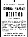 Record image of Kristina Elisabeth Juhontytär Hallman (o.s. Kettunen)