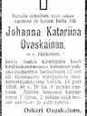 Record image of Johanna Katrina Matts,dr Ovaskainen (o.s. Härkönen)