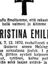 Record image of Christina (Kristina) Emilia Lindberg (o.s. Wikström)