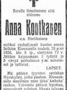 Record image of Anna Vasileintytär Kontkanen (o.s. Hartikainen)