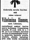 Record image of Vilhelmiina Heikintytär Oinonen (born Lehtonen)