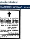 Record image of Eedla Karoliina Erkintytär Järvinen (born Seinä)
