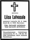Record image of Liisa Matintytär Latvasalo (born Härsilä)