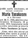 Record image of Maria Erkintytär Tanskanen (o.s. Haaranen)