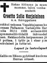 Record image of Greta Sofia Karjalainen (o.s. Matsdotter Kemppainen)