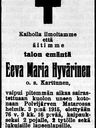 Record image of Eeva Maria Ollintytär Hyvärinen (born Karttunen)