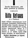 Record image of Riitta Matintytär Kettunen (born Pussinen)