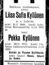 Record image of Lisa Sofia Eriksdr Kyllönen e. Salo (o.s. Kettunen Lehtola Kettunen)