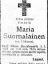 Record image of Maria Matintytär Suomalainen (o.s. Ukkonen)