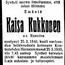Record image of Kaisa / Carin Paavontytär Kukkonen (born Raassina)