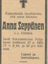 Record image of Anna Seppänen, Erikintytär (born Uhlbäck)