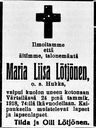 Record image of Maria Liisa Juhontytär Lötjönen (o.s. Hukka)
