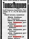 Record image of Tuomas Tuomaanpoika "Thomas" Nupponen