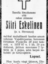 Record image of Sigrid Eskelinen (o.s. Herranen)