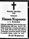 Record image of Hanna Juusontytär Koponen (born Mustonen)
