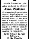 Record image of Anna Henrikintytär Takkinen (born Timisjärvi)